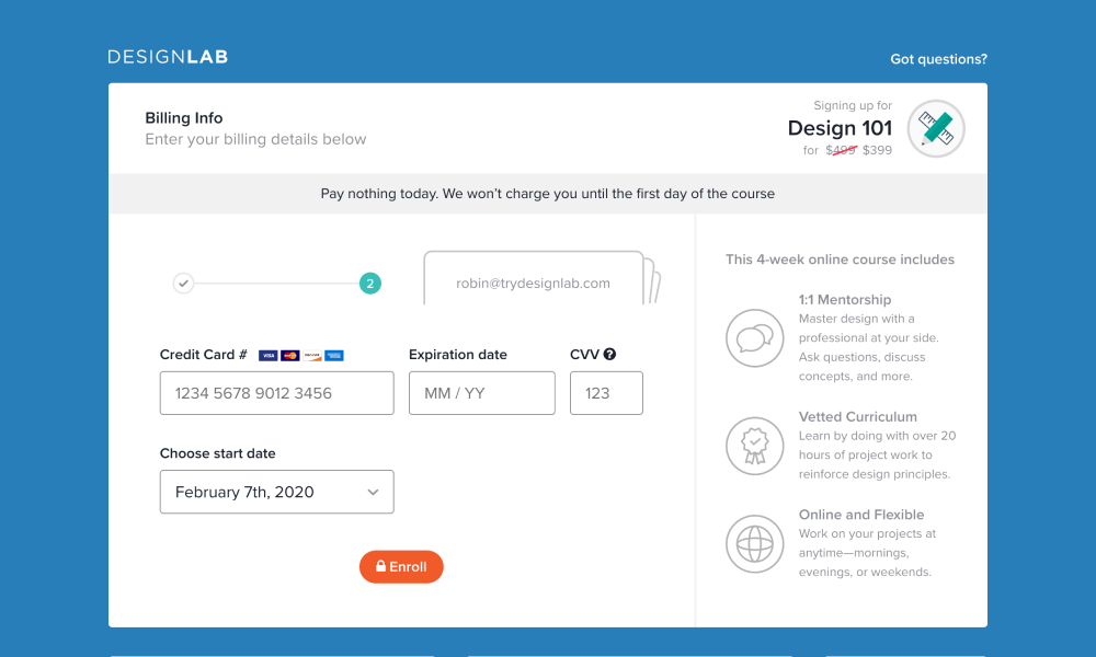 Designlab enroll flow screenshot
